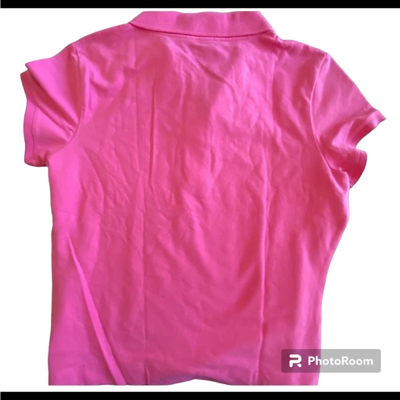 NWT 90s Polo Shirt Pink w black trim Short Sleeve top snaps pop collar Barbie - Picture 8 of 9